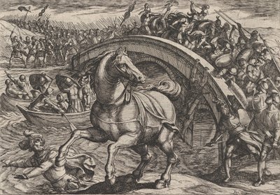 Civilis Forced to Dismount and Swim Across the River by Antonio Tempesta