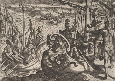 Plate 33: Dutch and Roman Flotillas on the Rhine, from The War of the Romans Against the Batavians, 1611 by Antonio Tempesta