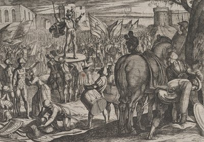 Plate 5: Bruno Appointed Leader of the Caninefates, from The War of the Romans Against the... by Antonio Tempesta