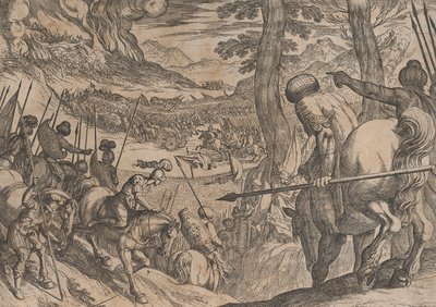 Plate 8: Alexander Encircling the Enemy Troops with Fire, from The Deeds of Alexander the ... by Antonio Tempesta