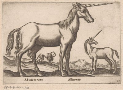 Two Unicorns and a Lion by Antonio Tempesta