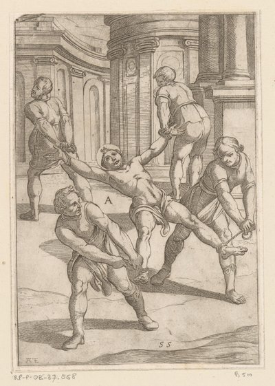 Four Men Pulling the Limbs of a Saint (Tortures Endured by Christian Martyrs series) by Antonio Tempesta