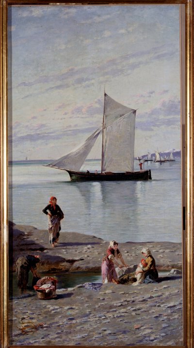 Washerwomen on the Banks of the Bisagno River near Genoa, Italy by Antonio Varni (1841-1908) 1891 by Antonio Varni