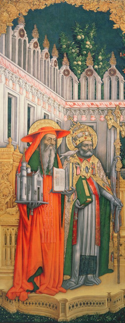 St. Jerome and St. Gregory, Left Panel from The Virgin Enthroned with Saints Jerome, Gregory, Ambrose and Augustine, 1446 (post restoration) by Antonio Vivarini
