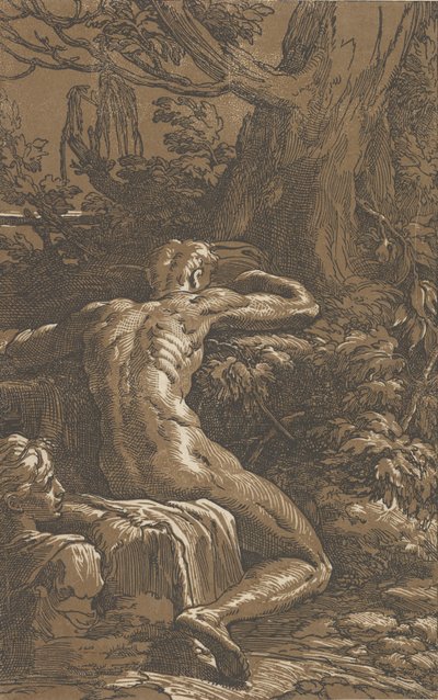 Man seated viewed from behind Narcissus by Antonio da Trento