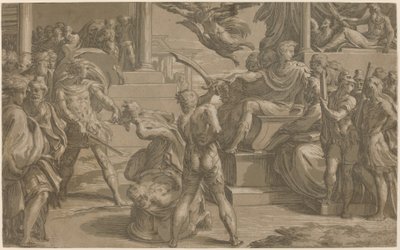 The Martyrdom of Saints Peter and Paul [recto] by Antonio da Trento after Parmigianino