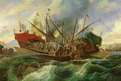 The Naval Battle of Lepanto between the Holy League and the Turks in 1571 (detail) by Antonio de Brugada