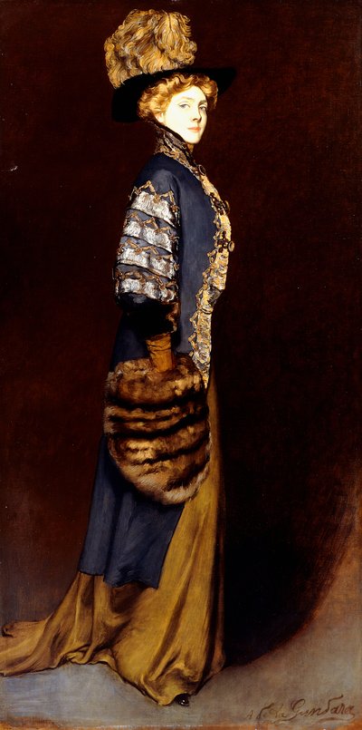 An Elegant Lady with a Fur Muff by Antonio de la Gandara