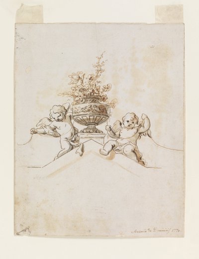 Two Putti beside a Vase with Flowers by Antonio di Dominici