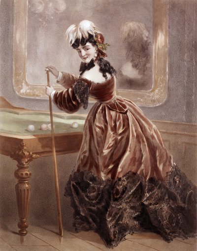A courtesan at the time of the 2nd Empire playing billiards by Antony Paul Emile Morlon
