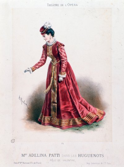 Portrait of singer Adeline Patti as Valentine in Les Huguenots opera by Antony Paul Emile Morlon