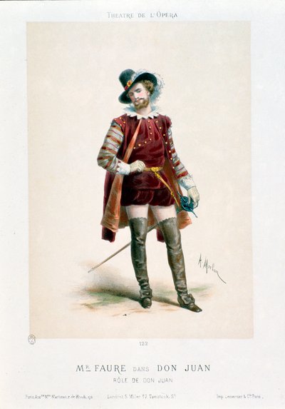 Singer Jean-Baptiste Faure performing Don Giovanni in the opera of the same name by Wolfgang Amadeus Mozart during a performance at the Opera Theatre in Paris by Antony Paul Emile Morlon