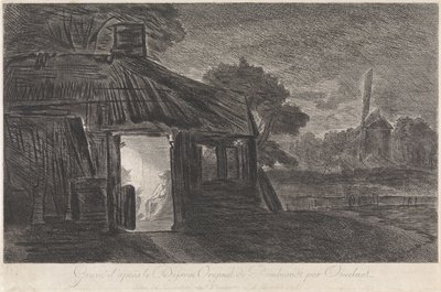 Night scene with two figures in a hut by Antoon Overlaet