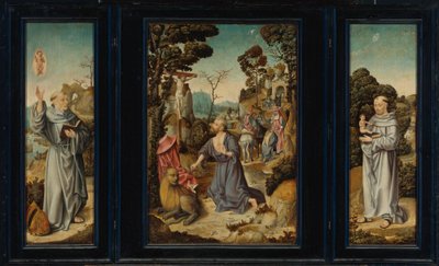 A Triptych: Scenes from the Life of St. Jerome, St. Anthony of Padua, St. Bernard of Clairvaux by Antwerp School c. 1525 3