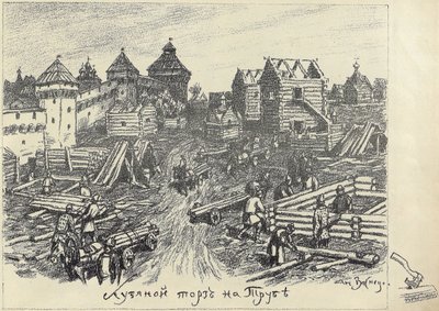 Lubyanoi Rynok Wood Market at the Truba Trubnaya Square in Moscow by Apollinari Mikhailovich Vasnetsov