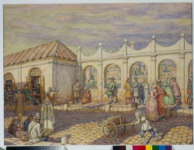 Street Scene on the Stone Bridge (All Saints Bridge) in Moscow During the Time of Peter the Great by Apollinari Mikhailovich Vasnetsov