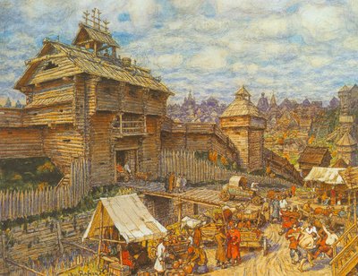Wooden City of Moscow in the 14th Century by Apollinari Mikhailovich Vasnetsov