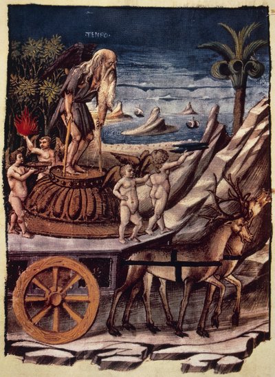 The Triumph of Time, the Chariot of Time Being Pulled by Deer, Miniature by Apollonio di Giovanni from Triumphs, Allegorical Poem by Francesco Petrarca by Apollonio di Giovanni di Tommaso