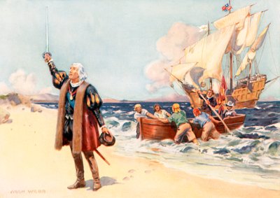 Columbus landing in America, October 12 by Archibald Bertram (after) Webb