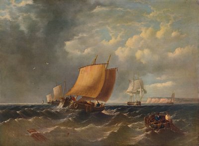A Fishing Lugger off the Coast of Kent by Archibald Webb