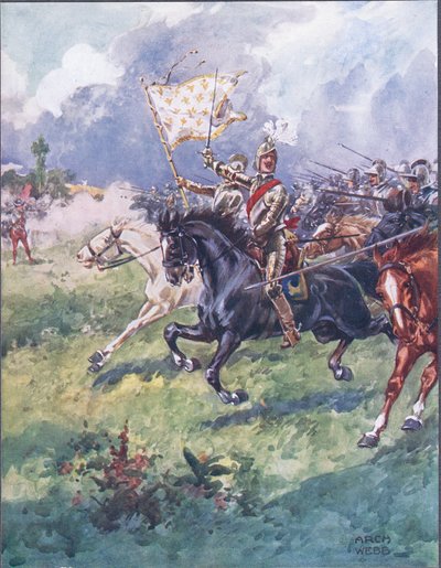 A thousand knights are pressing close behind, illustration from Ballads of Famous Fights, c.1900 by Archibald Webb