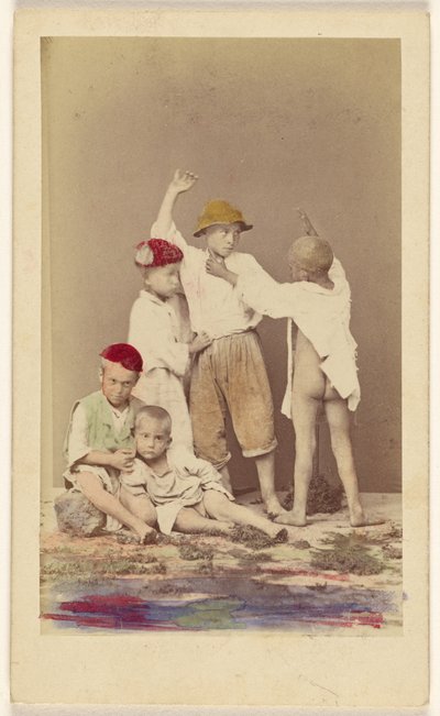 Five Italian Street Boys: Two Seated, Three Standing by Arena and DAlessandri