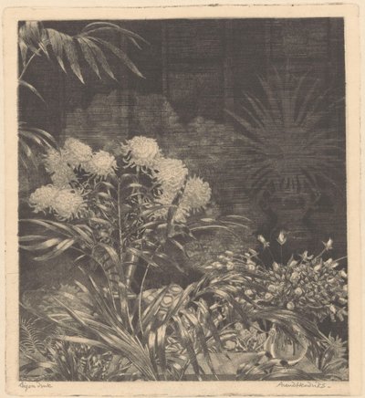 Interior with flowers in vases and plants in pots by Arend Hendriks (signed by artist)