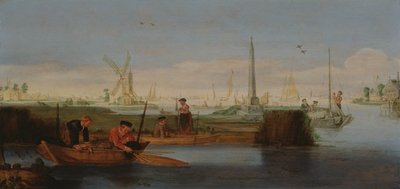 River Scene with Fishermen by Arentsz van der Cabel