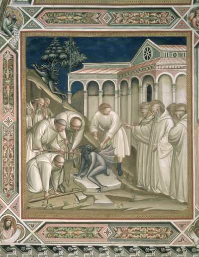 The Heavy Stone (detail) from the Life of St Benedict (c.480-c.550) in the Sacristy (1387) by Aretino Luca Spinello or Spinelli