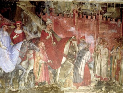 The History of Pope Alexander III: The Entrance of the Pope and Emperor Frederick Barbarossa into Rome, 1407 (detail) by Aretino Luca Spinello or Spinelli
