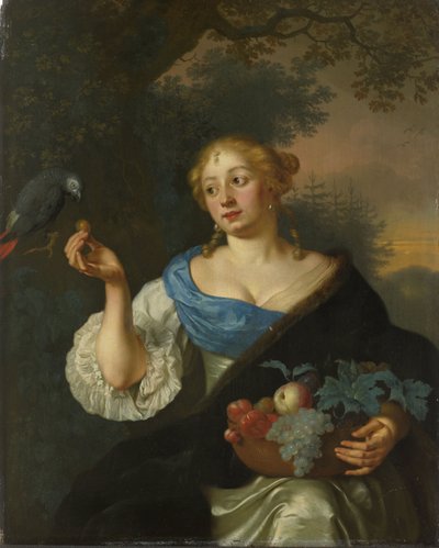 A Young Woman with a Parrot by Arie de Vois