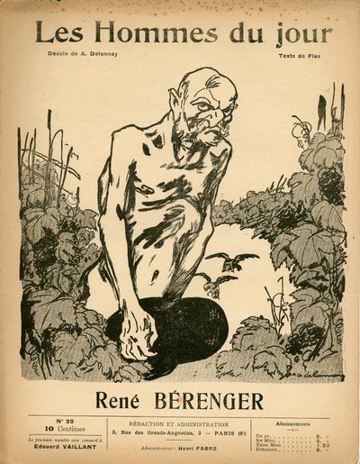 Cover of Les Hommes du jour, Satirical in B & W, ca. 1909: Censorship - Berenger Rene (1830-1915) - Illustration by Aristide Delannoy (1874-1911) by Aristide Delannoy