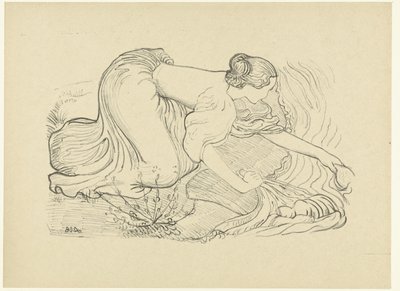 Washerwoman kneeling by the water