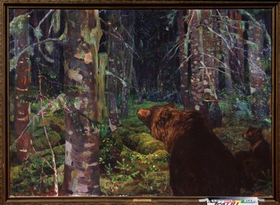 A Bear with Her Cubs in a Coniferous Forest by Arkadij Aleksandrovic Rylov