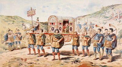 A 9th century noblewoman carried in a litter by four men by Armand Jean Heins