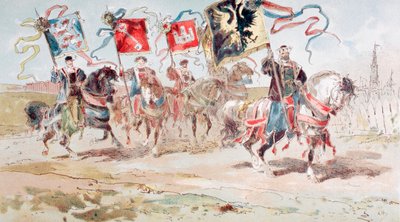 Horsemen Carrying Banners of the Hanseatic League and of Towns Belonging to the League by Armand Jean Heins