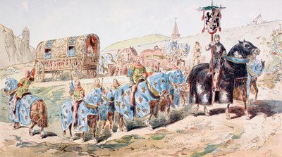 Noblewoman in Horse Drawn Coach escorted by Trumpet Players in the 13th Century by Armand Jean Heins