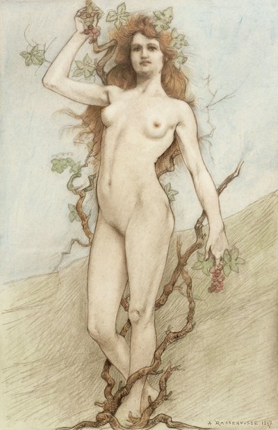 Female nude with grapes by Armand Rassenfosse