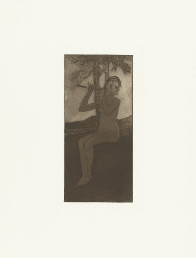 Naked Young Woman Playing Flute in Landscape (series title: The Song of the Cicada) by Armand Rassenfosse