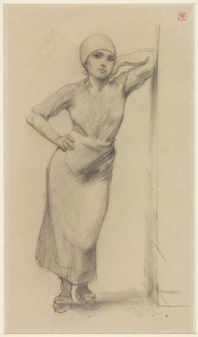 Standing Factory Girl Leaning Against a Doorpost by Armand Rassenfosse