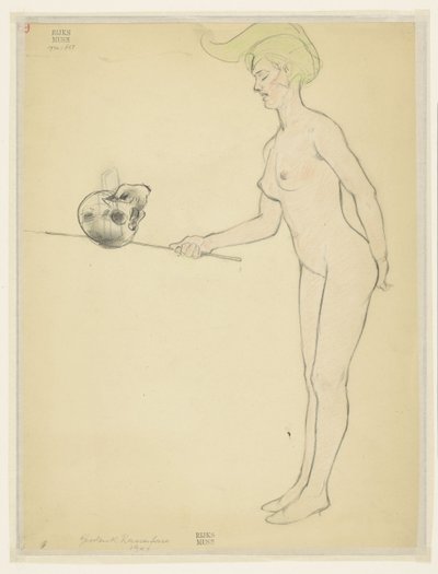 Standing Nude Woman with a Stick and a Skull by Armand Rassenfosse