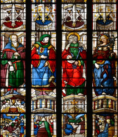 Noah, Ezekiel, Saint Peter, the Sibyl of the Erythrae - Stained Glass in the Chapel of the Holy Heart of Mary, by Arnaud de Moles - Cathedrale Sainte Marie d