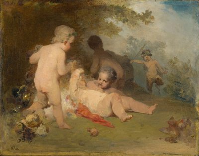 Putti and a Young Satyr in a Forest Glen by Arnold Böcklin