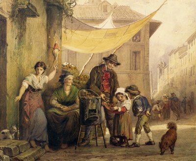 Roast chestnut stand on Via Sistina in Rome by Arnold Corrodi