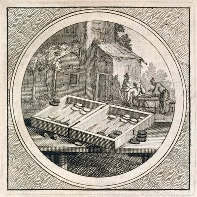 Backgammon Set and Players from Stichtelyke Zinnebeelde by Arnold Houbraken