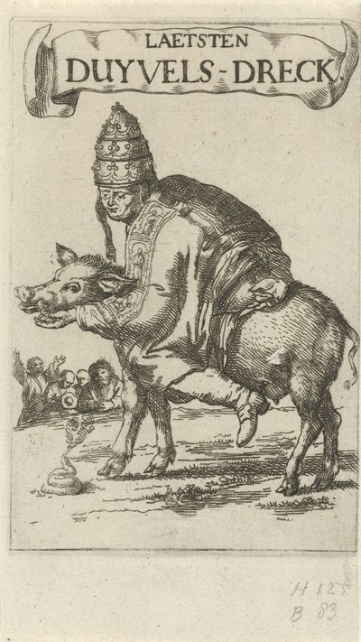 Pope on a Pig (Title Page for: J. Lydius, Laetsten Duyvels-Dreck, 1687) by Arnold Houbraken