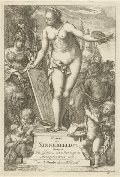Personification of Painting on a Pedestal (Title Page of: Theatre of Emblems, Second Part) by Arnold Houbraken