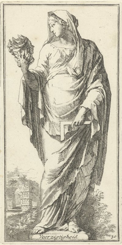 Personification of Prudence Prudence (title on object) Forty-One Pieces, Various Emblems (series title) by Arnold Houbraken