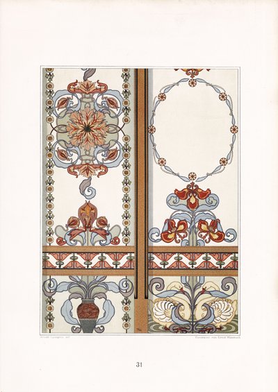 Art Nouveau Panels with Iris and Floral Ornaments by Arnold Lyongrün
