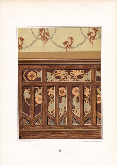 Art Nouveau Wood Paneling with Floral Inlays by Arnold Lyongrün